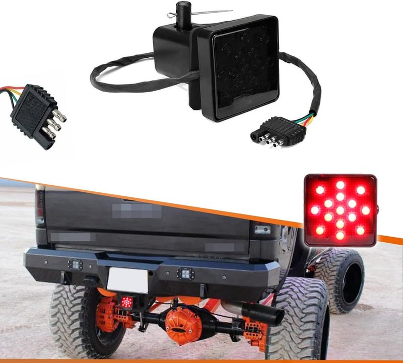 ADIIL 2''Size 15-LED Brake Light Trailer Hitch Cover Fit Towing & Hauling，Smoked Lens Tow Hitch Driving & Brake Lamp - Image 1